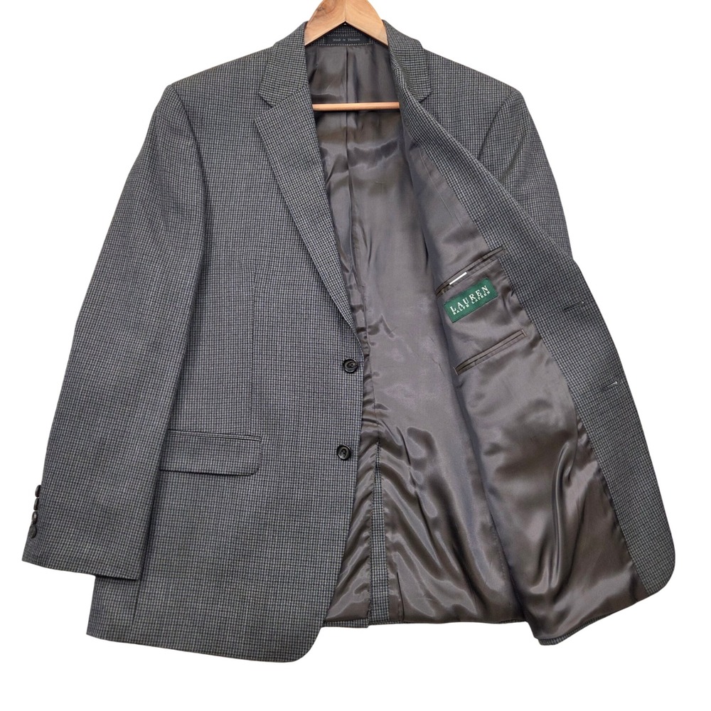 Lauren Ralph Lauren Mens 42R Wool Houndstooth Blazer Sport Coat Gray Brown Blue